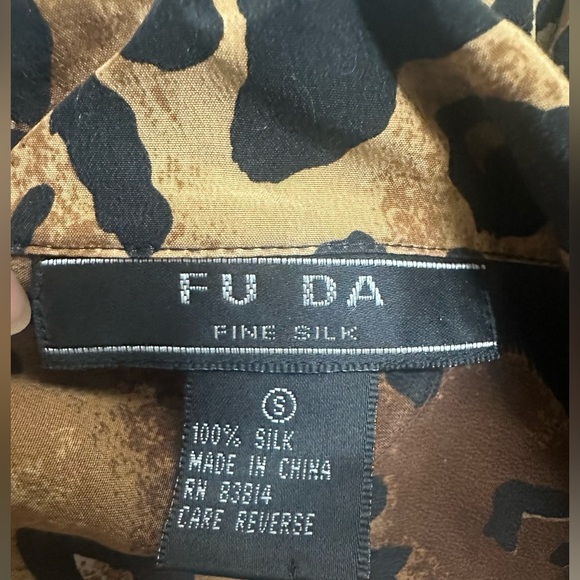 FU DA Leopard Print 100% Silk Shirt size S - Picture 5 of 9